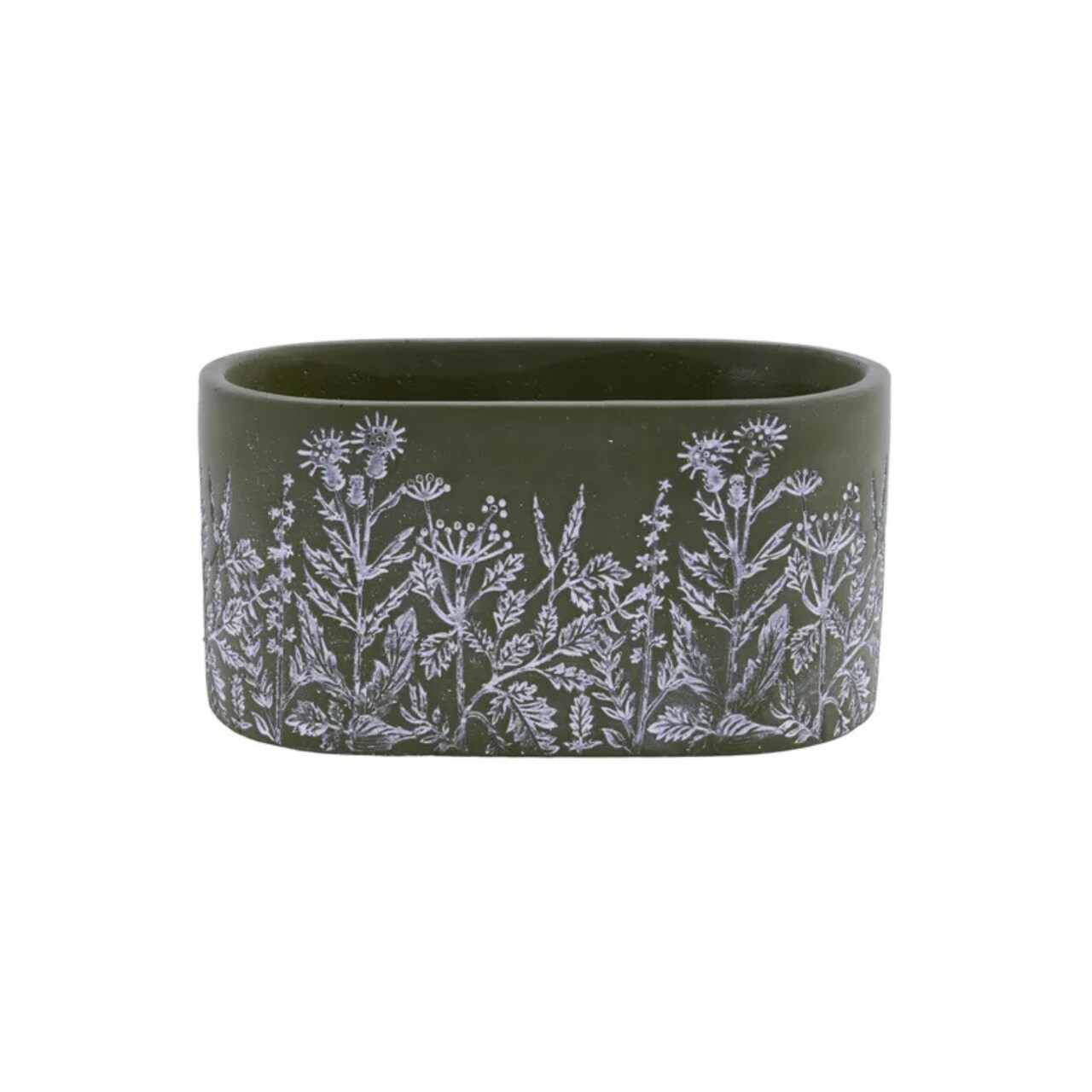 Forest Green Whitewashed Floral Cement Planter 7.75"-MX097542